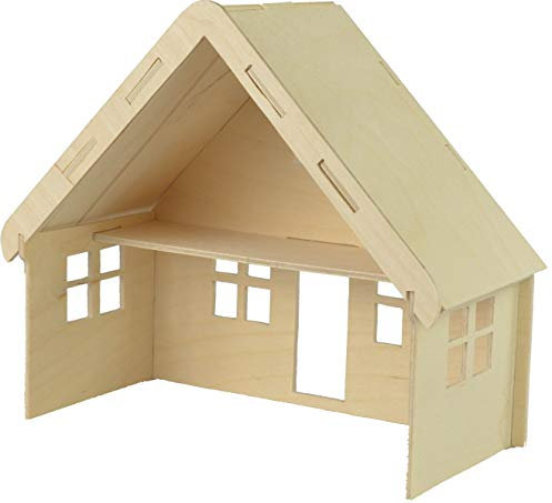 Pebaro 880/1 Holzbausatz Puppenhaus klein, 3D Puzzle, Modellbausatz, Basteln mit Holz, Holzpuzzle, Bastelset, vorgestanzte Holzplatte, inkl. Schmirgelpapier, ausbrechen, zusammenstecken