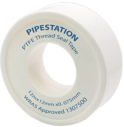 Pipestation PTFE Tape Plumbing - 1 Roll, 12M x 12mm x 0.075mm - Watertight Plumbing Tape for Leaks, Valves, Taps, Sink & Pipes - White
