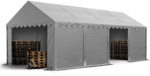 TOOLPORT Carpa almacén 4x8 m PVC 750 N Impermeable Gris Carpa de Almacenamiento con Base Reforzada