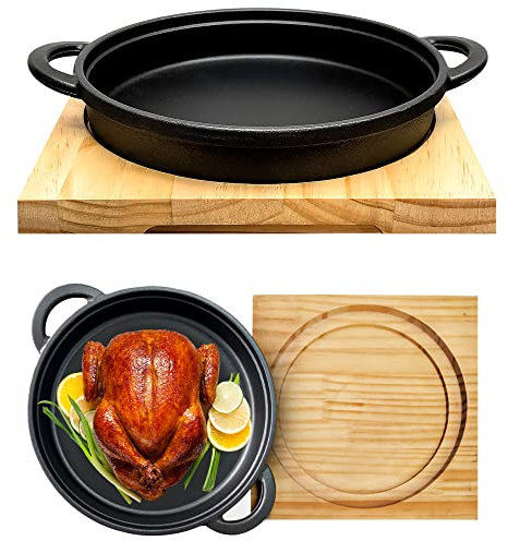 Crystals Cast Iron Cookware Frying Pan Grill Backing Pot Skillet with Wood Serving Board, 10 Inch (26 cm) Cast Iron Pan - 3 Kg