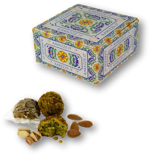 RAREZZE - Biscotti di Pasta di Mandorla Siciliana al PISTACCHIO con Granella, produzione di giornata, scatola regalo gr.400. Antica Pasticceria di Sicilia, preparazione artigianale cannoli, torroncini