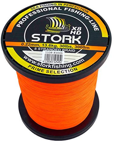 Stork HDx8, 8-Fach geflochtene Premium Angelschnur 3000m (Orange, 50 lbs / 22.7 kg / 0.33 mm)