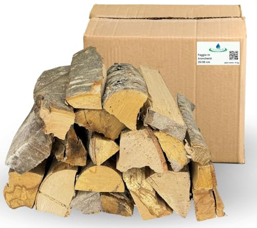 acquaverde | Legna da ardere di Faggio in Tronchetti da 25 cm, Secca e pronta all'uso per Riscaldamento, Stufe, Caminetti e Barbecue (1 Cartone, 15 kg)