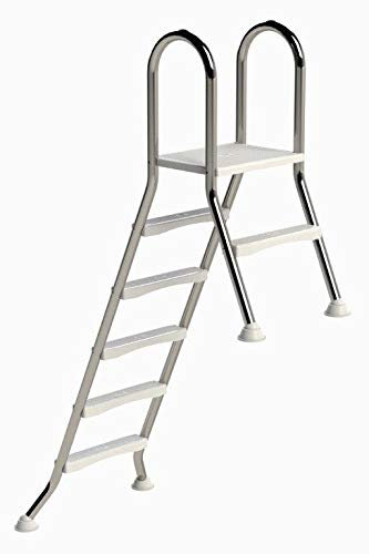 Escalera de piscina alta de acero inoxidable de well2wellness®, 5 + 1 peldaños (1,50 m/0,4 m)