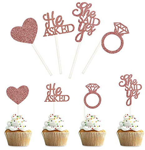 Bymivofun 36 piezas decoración de tartas para He Asked She Said Yes, decoración para cupcakes para boda de anillo de diamante, compromiso, despedida de soltera, decoración de fiesta