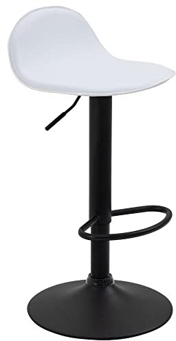 CLP Barhocker Lana V2 Mit Metallgestell Und Kunstlederbezug I Höhenverstellbarer Ergonomischer Barstuhl Mit Fußstütze Und Drehbarer Sitzfläche, Farbe:weiß, Gestell Farbe:schwarz