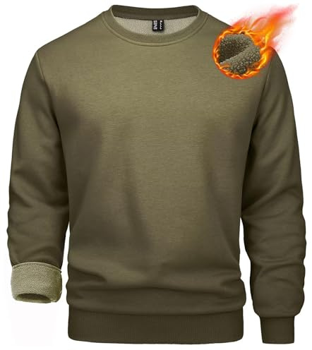 MAGCOMSEN Hombres de Manga Larga suéter suéter de Trabajo Caliente Sudaderas Color sólido Jumper con Dobladillo Acanalado Ejército Verde