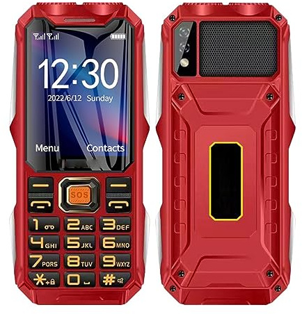 Diyeeni 2G Rugged Phone, Unlocked Cell Phone for Seniors/Kids, Elderly Mobile Phone with 2.6in Screen, 16800mAh Battery, Dual LED Flashlight, Big Speaker, SOS, Radio, Bluetooth(Red)