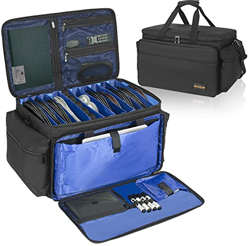 AKOZLIN Bolsa para archivos de cable de DJ con separadores desmontables y bolsas inferiores para cables para músicos, bolsa de viaje para laptop de 15 pulgadas, equipo de DJ profesional, accesorios de