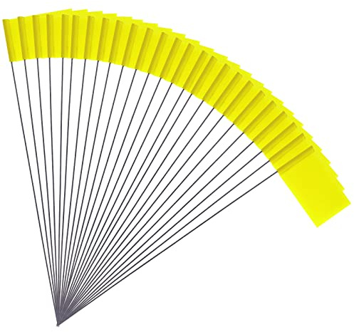 50 Stück 5,1x7,6cm Markierungsfahnen mit Stahlmast Vinyl Stake Flag für Garten Industrie Unterirdische Versorgungsunternehmen Landschaftsgestaltung Vermessung Haustiergrenze (Gelb)