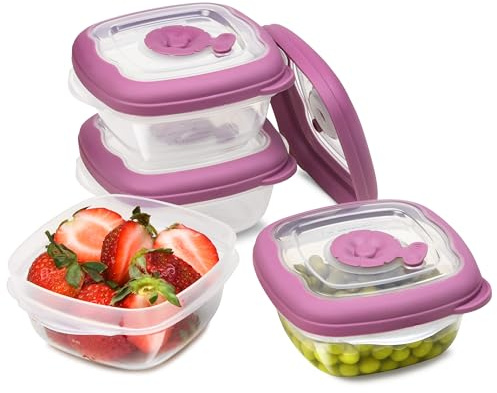 Small Plastic Food Storage Containers With Lids Airtight, 5 Oz Snack / Fruit Lunch Box For Kids, Meal Prep To Go, Fridge Storage Containers, Easy Open Lids, Dishwasher Safe, BPA Free, 5 Oz - Set of 4