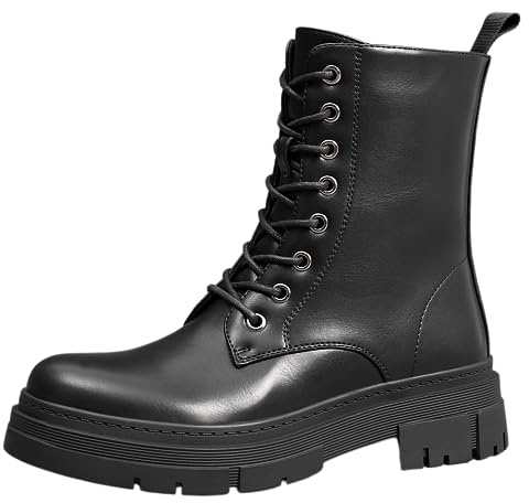 IVACHY Women Lace Up Ankle Boots Black Chunky Combat Style Ladies Platform Shoes Zip Size 3-7.5 UK