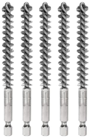 QUARKZMAN 5 stycken borrborstar av rostfritt stål, 10 mm diameter, rengöringsborste med tvinnad tråd, rörrengöring med handtag, 1/4-tums sexkantsskaft för rör, anslutningar, lager