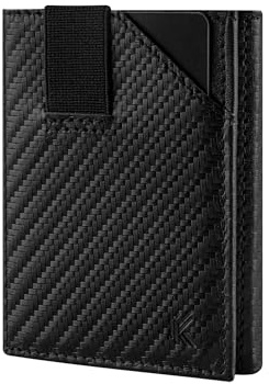KIDMAN Achilles I Echtleder Slim Wallet mit Münzfach I Gummiband für sicheren Halt I Kreditkartenetui mit RFID I Mini Geldbörse für Männer I Portmonee für bis zu 11 Karten I Kartenetui I Carbon