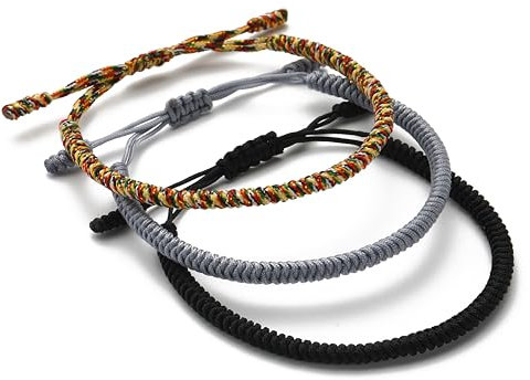 LUCKY BUDDHIST - 3 Tibetische Glücksarmbänder + buddhistisches Geschenk! - Handgemacht. Anpassbar an Ihr Handgelenk. Für Männer und Frauen. Freundschaftsarmbänder aus geflochtenem Stoff
