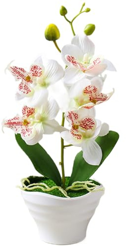 Pesoncarl falsk orkidé, 5 huvuden konstgjorda orkidéer krukväxt 35 cm realistiska orkidéer konstgjorda blommor i kruka, Phalaenopsis orkidé med vas för bordsuppsats, falska blommor