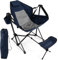 SPOTRAVEL Hammock Camping Chair, Folding Swinging Chair for Adults with Retractable Footrest, Adjustable Backrest, Padded Headrest, Cup Holder & Carrying Bag, Outdoor Portable Rocking Chair (Navy)