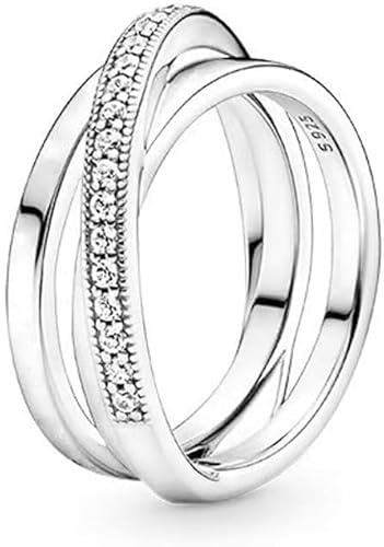 TOFBS 925 silver sammankopplade ringar med kubisk zirkon diamantring ring utlovat äktenskap förlovningspresent till dam, 54, 925 sterlingsilver
