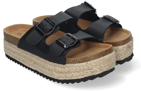 shoes&blues.es Sandalia de Plataforma para Mujer, Comodas y Elegantes, Forradas de Yute, con Planta Anatomica, y Hebillas en la Pala, Ideales para Primavera Verano