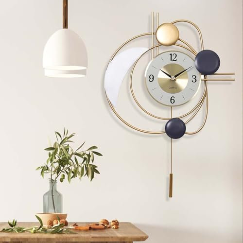 Wanduhr, Moderne Große Wanduhr Wohnzimmeruhr Wanduhrs Ohne Tickgeräusche Minimalist Wanduhrs mit Pendel Runde Metall Stille Wanduhres Nordischer Stil Dekorative für Wohnzimmer Büro Küche