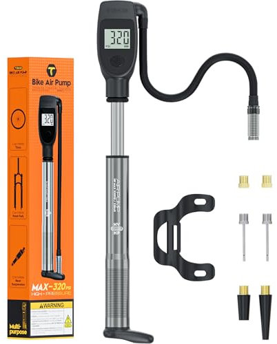 Tiakia High Pressure Shock Pump with Digital Pressure Gauge for Air Front Fork & Rear Suspension, Portable Bike Pump Aluminum Bicycle Tire Inflator Frame Pump Fit Schrader/Presta DH Road Bike (Black)