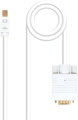 Brightium Cavo convertitore Mini DP a VGA, bianco, 2,0 m, ideale per collegare dispositivi con uscita Mini DisplayPort a monitor VGA.