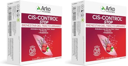Arkopharma Ciscontrol Stop 15 Sobres Con Probióticos, Bienestar Urinario y Cistitis, Acción en 5 Días, Arándano Rojo, D-manosa, Brezo (Paquete de 2)