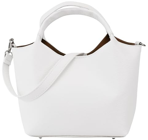 SH Leder Damen Handtasche aus Echtleder Beuteltasche mit Schultergurt und Innentasche Elegante Henkeltasche Crossbody Tasche für Alltag & Büro 28x18cm Sophia G684 (Weiss)