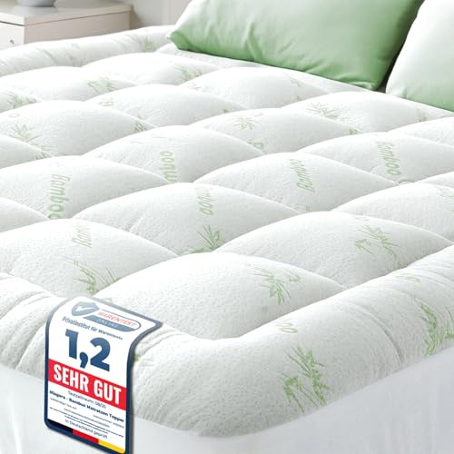 Matratzen Topper für himmlischen Komfort – Ultraweicher, atmungsaktiver und kühlender Matratzenschoner aus Bambusviskose – 140 x 200 cm, Tiefe Taschenpassform