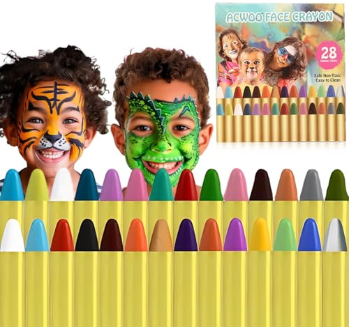 LACHT Set de pintura facial, 28 colores para pintura corporal, seguro para pieles sensibles y embarazo, ideal para carnaval, Halloween, Navidad, cosplay, maquillaje lavable, regalo para niños
