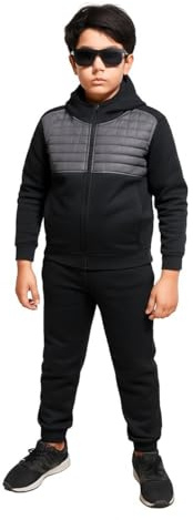 Set di tute per ragazzi, abbigliamento sportivo per bambini in due pezzi, Nero/acciaio., 13-14 Years