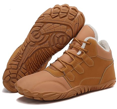GemChve Barefoot Winter Femme Homme Chaussure Hiver Garder au Chaud Doublé de Polaire Confortable Pieds Larges Bottes de Neige Femme Homme Chaussure Randonnée Brown 42EU