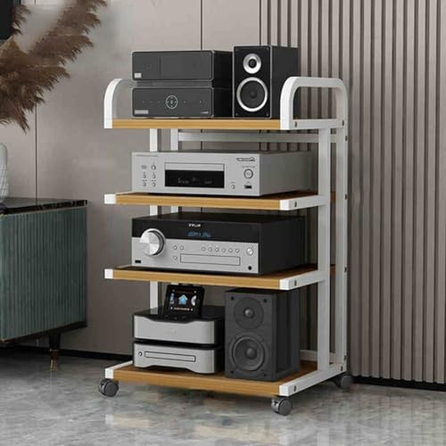 Hifi-Ställ För Skivspelare I Svart Och Trä För Vardagsrum, Spel, Inspelningsrum - Stativ För Stereoreceiver För Visning(Vit + Trä)