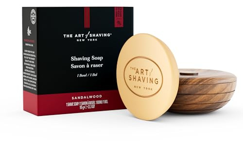 The Art of Shaving Shave Soap with Reusable Wooden Bowl – Rich Lather Restores Hydration & Protects Against Razor Burn & Post-Shave Irritation – Dermatologist-Reviewed – Sandalwood, 3.3 oz
