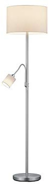 Trio Leuchten Stehleuchte Hotel 403900201, Metall Nickel matt, Stoffschirm Weiß, exkl. 1x E27 + 1x E14, 60 watt