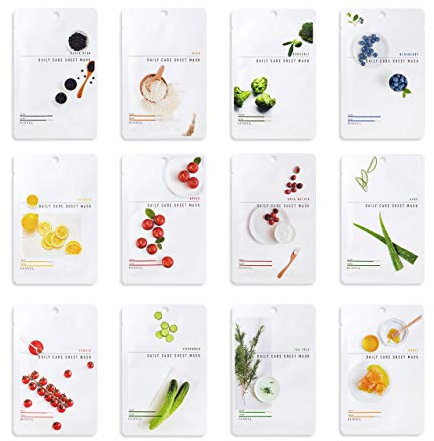 [PAKET VON 12] EUNYUL Daily Care Gesichtstuchmasken 12 Typen 22 ml x 12 Stück Koreanische Hautpflege Hypoallergenes Tencel-Blatt & natürliche Inhaltsstoffe