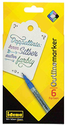 Idena 10455 Outline Marker with Double Line Effect, Silver Inside, 6 Different Contour Colours, Colour Pens for Creative Design and Unique Designs, Pictures and Motifs