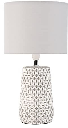 Pauleen Table luminaire 48215 Pretty Purity Lampada da Tavolo Max. 20 Watt Realizzata a Mano Bianco, Grigio Luce da Comodino Look Naturale Tessuto, calcestruzzo E14