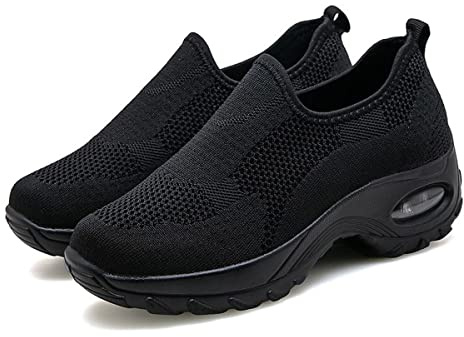 ilbcavne Scarpe Traspiranti Running Fashion Sneakers 2022 Mesh Scarpe da Passeggio Slip-On con Cuscino d'Aria Shock Assorbente Casual Ortopediche Ginnastica Running Camminata(Size:EU40,Color:Nero)