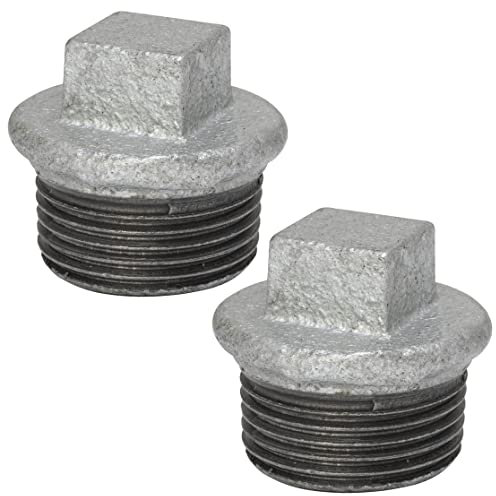 AERZETIX - C65025 - Lot de 2 Bouchons filetage mâle 1 à visser en fonte - finition zinguée - tuyau plomberie chauffage installation sanitaire d'eau alimentation système de traitement d'eau