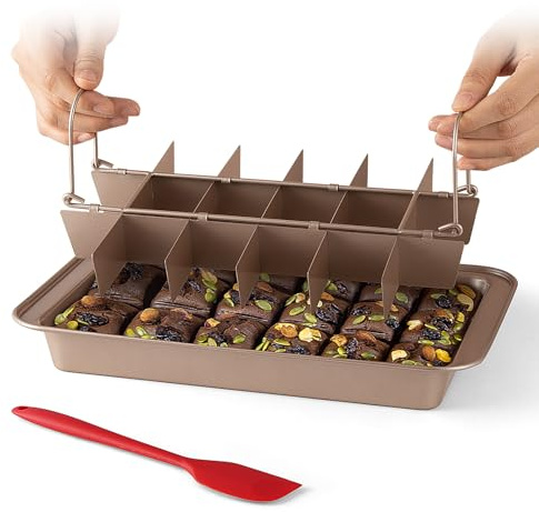 Ailelan Brownie Pan with Dividers - Non-Stick Backing, Lasagna Pan, Brownie Trays,18 Pre-slice All Edges, Muffin and Cupcake for Baking -12 X 8 X 2 Inches