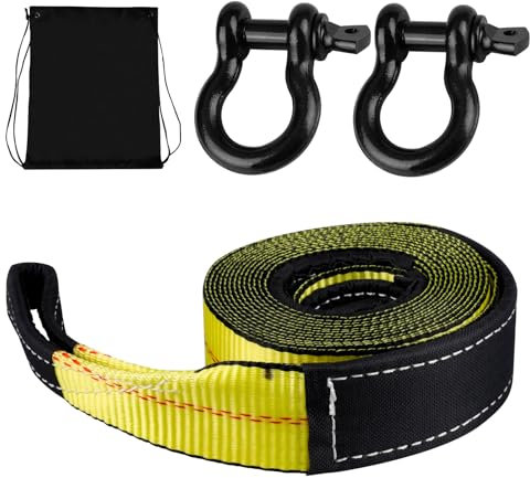 Abschleppseil 5M x 5cm, Abschleppseil Auto, 8 Tonnen (17636 Lbs) Abschleppstange Kit Mit 2 Verstärkten Haken und Aufbewahrungstasche, Seil für Bergungsschlepp