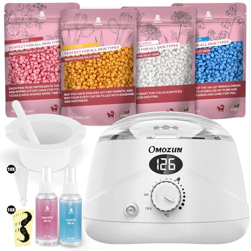 OMOZUN Waxing Set Wachswärmer Gerät: Wachs Haarentfernung Maschine mit LED-Digitalanzeige - Rein Natürlicher Wachsmaschine zur Enthaarungswachs - Warmwachsgerät Geeignet für Nasenhaar Wachs (Weiß)