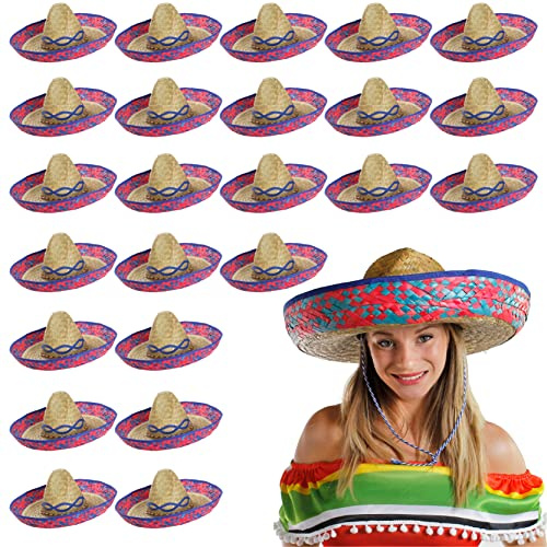 Vuxna mexikansk sombrero – halmbroderad Sombrero – Mexiko Cinco de Mayo Fiesta maskeraddräkt tillbehör