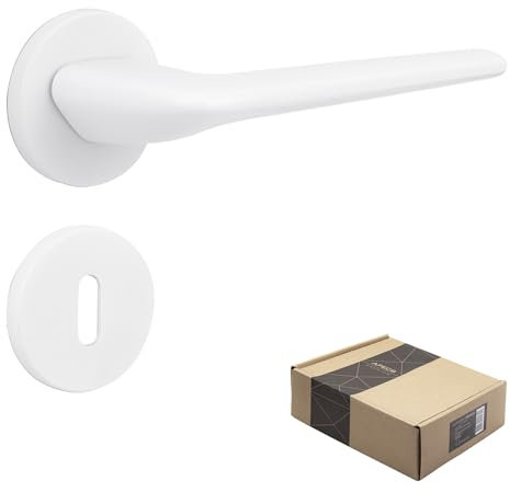 APECS Maniglia per porte interne, moderna, per porta di casa e interna, con rosette quadrate, colore bianco opaco, modello CAPELLA BB
