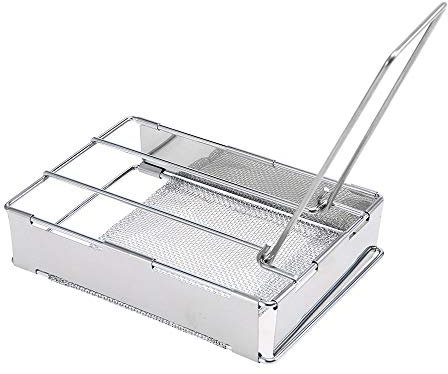 Plaque de Grille Plinable en Acier Inoxydable, Plate-pain de Camping Extérieur Portable Assiette de Gril à Pain-pain, Grill de Camping avec Poignée Non Glissante pour le Feu de