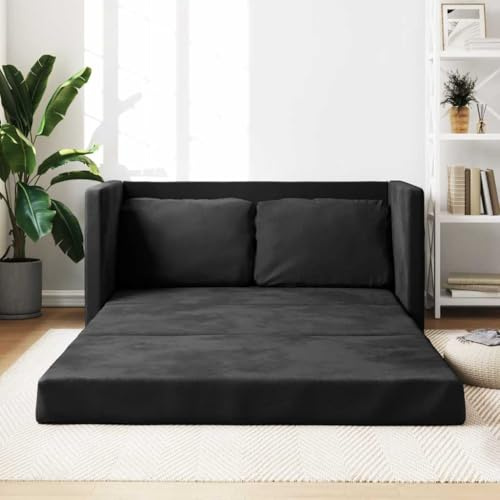 Emmtore Sofá Cama de Suelo 2 en 1 Terciopelo Negro 122x204x55 cm