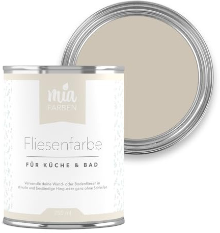 miafarben Fliesenfarbe ohne Schleifen – Fliesenlack für Wand & Boden – Bad & Küche – hochdeckend, matt, wasserbasiert, für Innen (Feine Mandelcreme, 750ml)