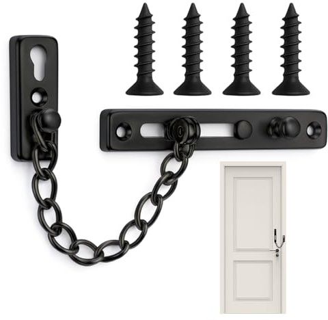 BRITIVIVE Cadena de seguridad de acero inoxidable para puertas, cerradura de seguridad, cerradura de cadena con tornillo para hotel, familia, puertas interiores, puertas y ventanas (negro)