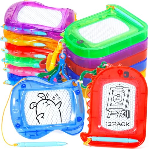 EUZLABBY Mini Pizarra De Dibujo MagnéTico para NiñOs, 12 Pieza Mini Tableros De Dibujo para NiñOs Y NiñAs, Pizarra Magica Infantil con Llavero, Regalo De CumpleañOs para NiñO, Recuerdo De Fiesta